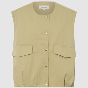 Oroton’s cotton twill vest leans into utility vibes of recent runway shows.