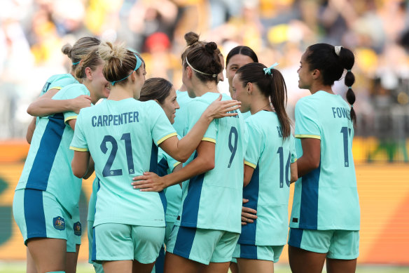 The Matildas win 8-0 in Perth.