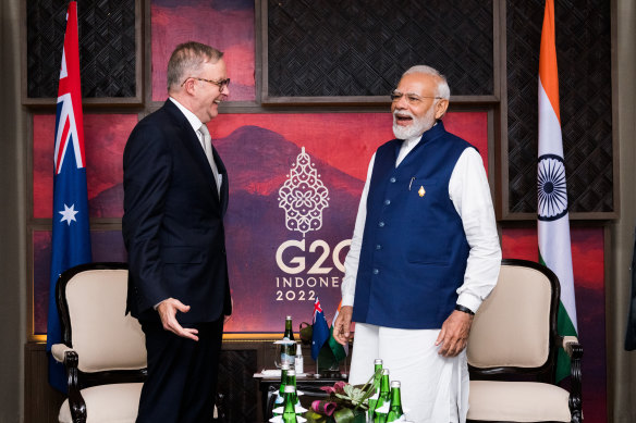Anthony Albanese meets Indian Prime Minister Narendra Modi on the sidelines of the G20 summit in Bali.