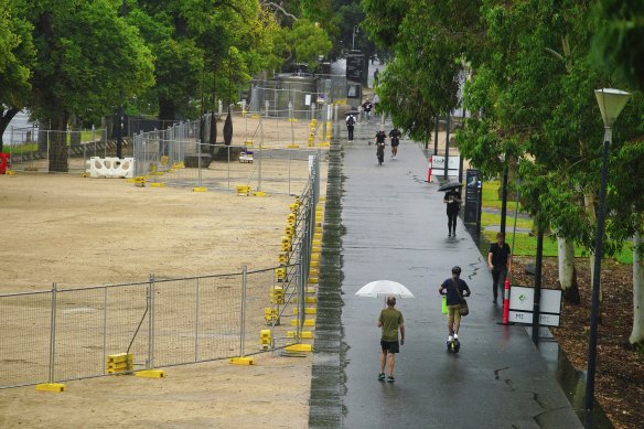 The first-phase works of the Greenline project along Birrarung Marr last week.