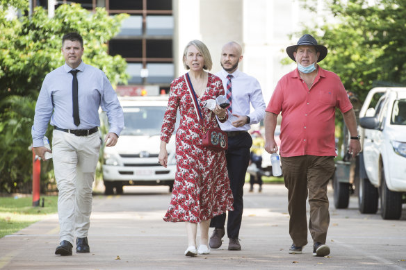 Rolfe’s parents Richard and Debbie arrive at the NT Supreme Court in Darwin in February 2022.