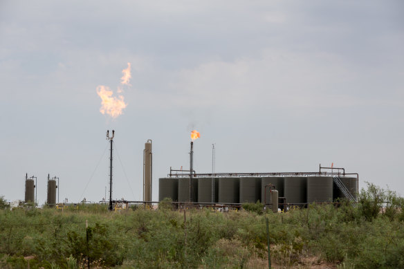 Methane gas is flared at a refinery in New Mexico.