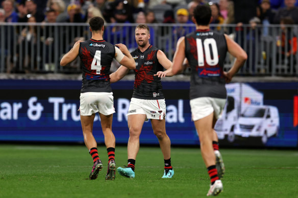 Jake Stringer celebrates after scoring a goal against the Eagles.