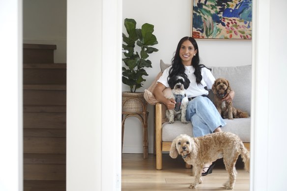Shifra Bendet, with dogs Bruno, Ollie and Piper, says freezing her eggs around eight years ago took the pressure off making choices around her fertility.