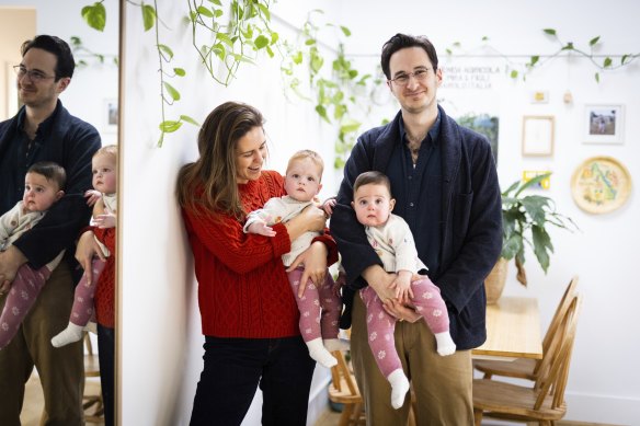 James and Reana Gallichio with their twins Olive and Rose.
