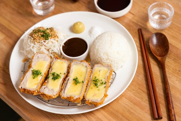 Cheese katsu – a panko-crumbed deep-fried pork loin with melted cheddar.