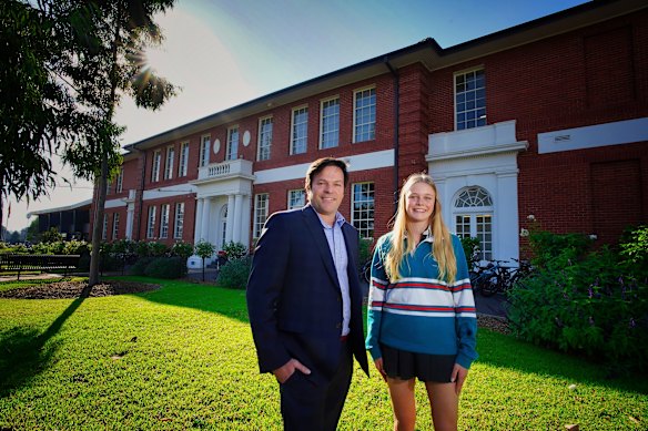 Preston High School principal Sean Butler with year 12 student Holly Riordan. Preston High had about 300 students when Holly was in year 7. Last year it had 1131.