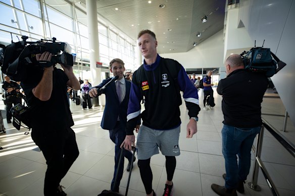 Josh Treacy arrives at Perth Airport on Thursday.