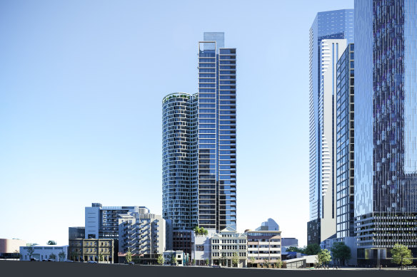An artist’s impression of the proposed build-to-rent project at 100 Franklin Street, Melbourne.