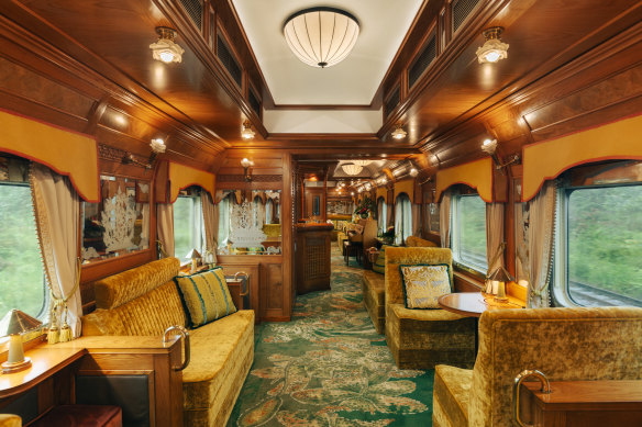 The sumptuous piano bar on board the Eastern & Oriental Express.