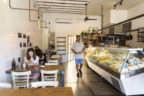 The cafe is in an old butcher shop complete with flagstone flooring, high ceilings and original display cabinet.