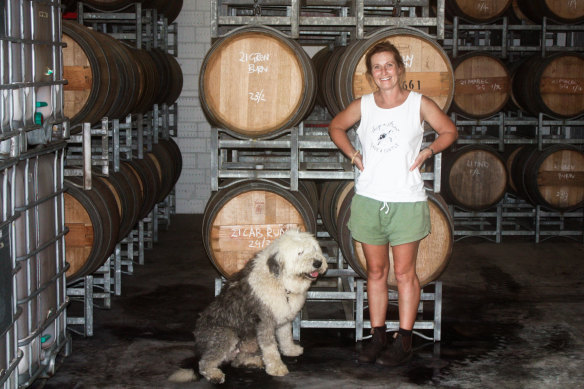Dormilona winemaker Josephine Perry with her dog Humphrey at her Margaret River winery.