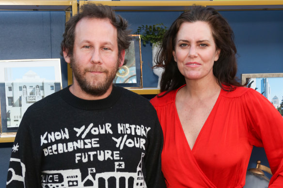 Lee with wife Ione Skye. The pair produce a podcast, Weirder Together, and host variety nights.