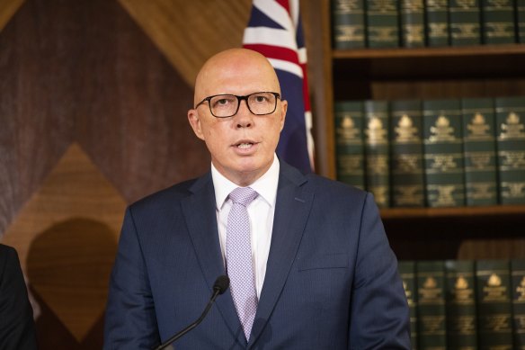 Opposition Leader Peter Dutton speaking in Melbourne.