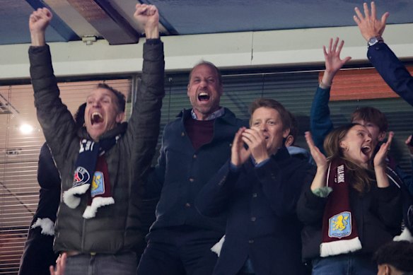 Prince William roars as Villa bang in their first goal.