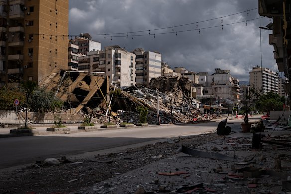 A view of the aftermath of an IDF strike in the area of Dahiye  on March 25 in Beirut.