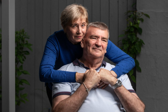 Kathy Leslie and her husband Joe at their Brisbane home.