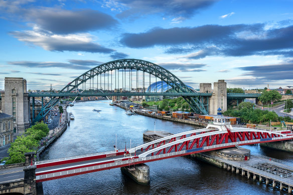 The Swing Bridge across the Tyne between Newcastle and Gateshead, England.