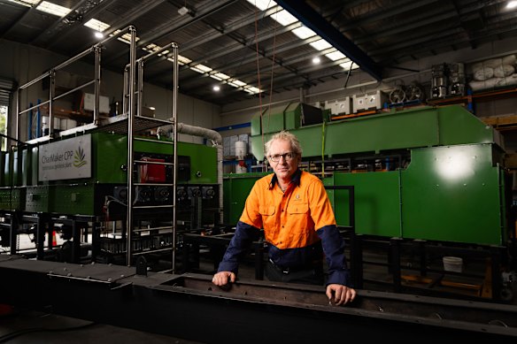 Adrian Morphett, principal environmental engineer at Earth Systems in Port Melbourne, with a biochar machine.