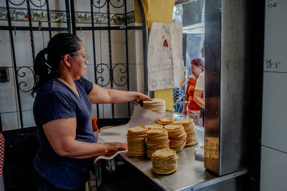 Erika Flores sells tortillas, in Mexico City. 