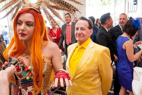 Geoffrey Edelsten and then fiancee Gabi Grecko at the 2014 Melbourne Cup.