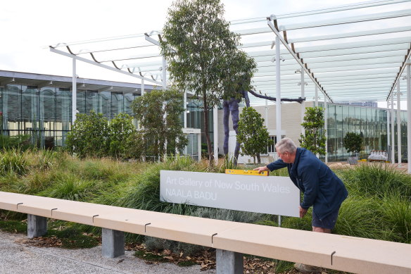 New signs go up at the Art Gallery of NSW on Tuesday. 