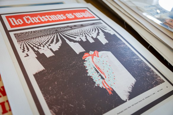 Some of the war propaganda and material being sold by gallery owner Josef Lebovic. 