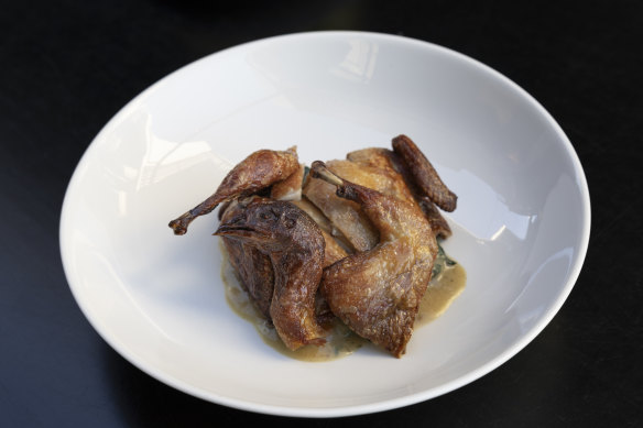 Bronzed quail ($40) with roast chicken gravy.