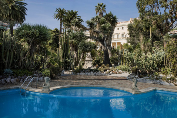 Tropical plants surround a swimming pool in the private gardens at the Villa Les Cedres, a 14-bedroom mansion in Saint-Jean-Cap-Ferrat, on the French Riveria.