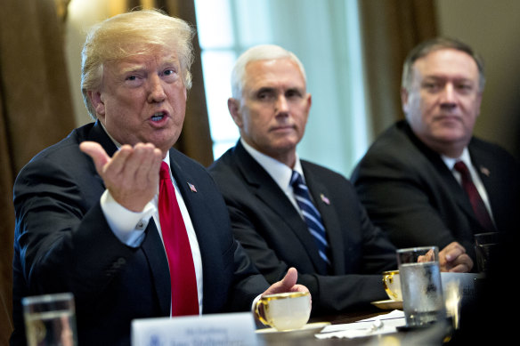 Jimmy Lai denied using his contacts with Donald Trump-era officials Mike Pence, centre, and Mike Pompeo, right, to influence the US’s foreign policy towards Hong Kong.