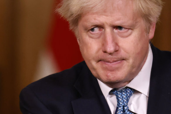 British PM Boris Johnson speaks to the press in Britain where the COVID numbers have soared.