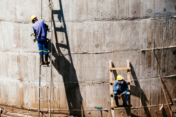 Workers in Mozambique during the construction of a hydro pumping station.