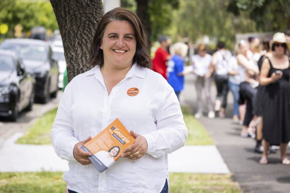 Independent candidate for Albert Park Georgie Dragwidge at Port Melbourne Primary School.