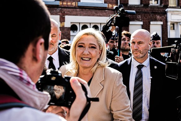 French presidential candidate Marine Le Pen arrives at a polling station in Henin-Beaumont on Sunday.