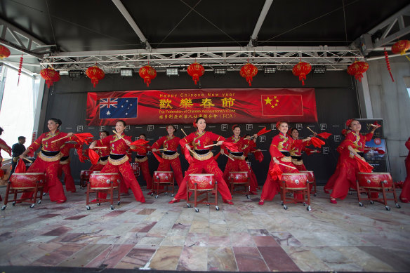 Performers for Lunar New Year on stage at Federation Square in 2017.