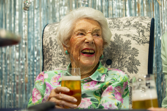 The tough-as-nails super-cententarian enjoying her daily glass of beer.
