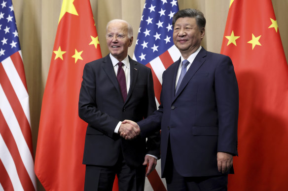 US President Joe Biden and Chinese President Xi Jinping before their bilateral meeting.