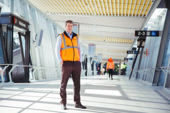 Redfern station upgrade project manager Michael Childs on the six-metre wide bridge which spans 10 train lines.