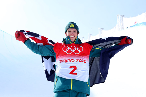 Silver medallist Scotty James after the men’s snowboard halfpipe ceremony.