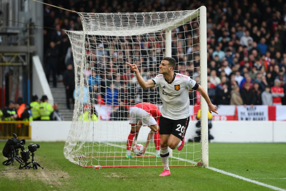 Diogo Dalot after scoring for Manchester United.
