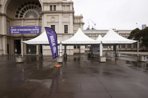 The COVID-19 vaccination centre at the Royal Exhibition Building in Carlton on Friday afternoon.