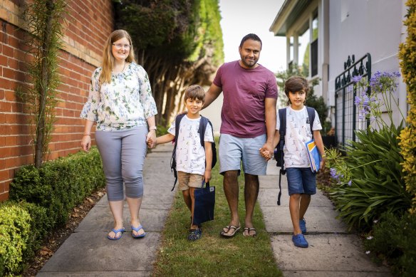 Jemma Watkins with her husband Ed and children, Darcy, 6, and Harvey, 9. 