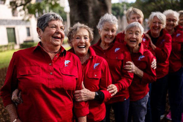 The Ballina Babblers warming up for the big race at Hyde Park on Saturday. Their matriarch is Anne “Anna” Sharpe (left). 