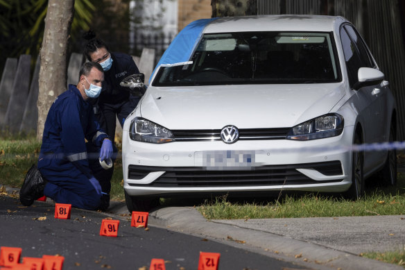 Police on Friday at the scene of the shooting in Caroline Springs.