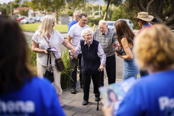 Voters at Ferntree Gully Road Business Hub polling station during the byelection for Aston.