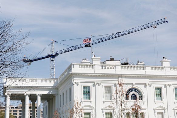 A crane being used for construction of the White House ballroom.