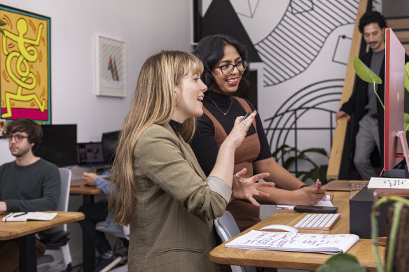 Lauren Crystal (left) with colleagues at her Melbourne business.