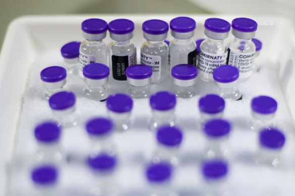Vials of Pfizer’s COVID-19 vaccine. Pfizer said it is not in discussions to manufacture its vaccine in Australia. 