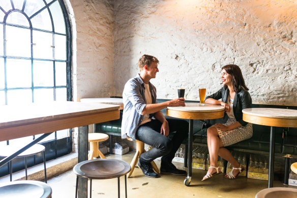 Upstairs – complete with lumpy walls and industrial seating and benches.