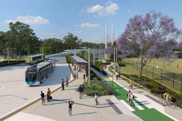 Under the LNP’s Metro plan, the 60 mega buses will collect passengers from suburban hubs – such as this one at UQ – and carry them through the CBD on a five-minute frequency.